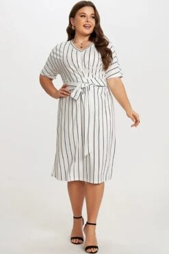 Black & White Stripe V Neck Wrap Around Dress 8 Black & White Stripe V Neck Wrap Around Dress -Sandy Bikinis Shop c sd019001 3