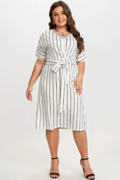 Black & White Stripe V Neck Wrap Around Dress 9 Black & White Stripe V Neck Wrap Around Dress -Sandy Bikinis Shop c sd019001 4