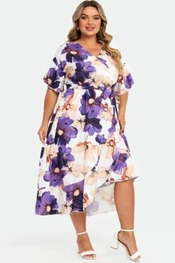 Elegant Multi Color Flower Print V Neck Flared Sleeve Dress -Sandy Bikinis Shop c sd020001 4 1