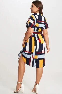 Print Color Block Dolman Sleeve Belted Plus Size Midi Dress -Sandy Bikinis Shop c sd021001 6