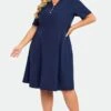 Navy Polo Short Sleeves Front Pockets Dress