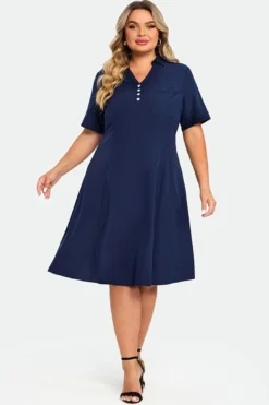 Navy Polo Short Sleeves Front Pockets Dress -Sandy Bikinis Shop c sd024001 3