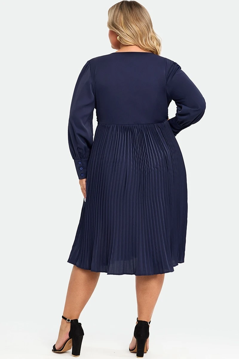 Navy V-neck Knot Front Long Sleeves Pullover Style Dress 2 Navy V-neck Knot Front Long Sleeves Pullover Style Dress - Image 2
