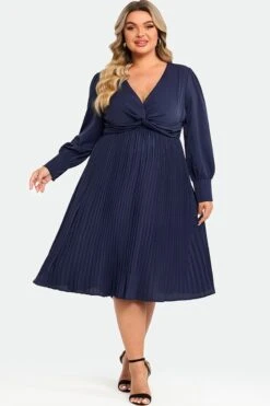 Navy V-neck Knot Front Long Sleeves Pullover Style Dress 8 Navy V-neck Knot Front Long Sleeves Pullover Style Dress -Sandy Bikinis Shop c sd026001 3