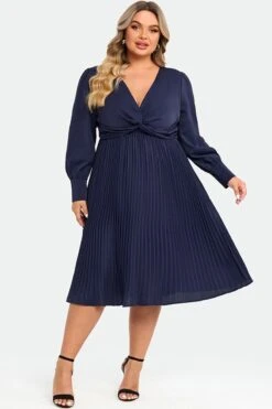 Navy V-neck Knot Front Long Sleeves Pullover Style Dress 11 Navy V-neck Knot Front Long Sleeves Pullover Style Dress -Sandy Bikinis Shop c sd026001 4