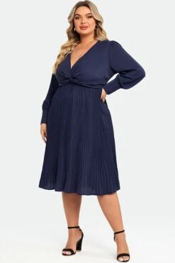 Navy V-neck Knot Front Long Sleeves Pullover Style Dress 9 Navy V-neck Knot Front Long Sleeves Pullover Style Dress -Sandy Bikinis Shop c sd026001 5