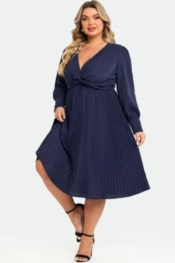 Navy V-neck Knot Front Long Sleeves Pullover Style Dress 10 Navy V-neck Knot Front Long Sleeves Pullover Style Dress -Sandy Bikinis Shop c sd026001 6