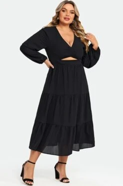 Black Long Sleeves Cutout A-line Midi Dress 10 Black Long Sleeves Cutout A-line Midi Dress -Sandy Bikinis Shop c sd027001 5