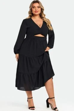 Black Long Sleeves Cutout A-line Midi Dress 11 Black Long Sleeves Cutout A-line Midi Dress -Sandy Bikinis Shop c sd027001 6