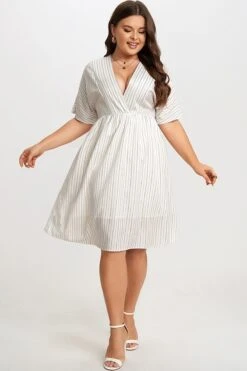 Striped V-Neck Dolman-Sleeve Women Mini Dress -Sandy Bikinis Shop c sd028001 4