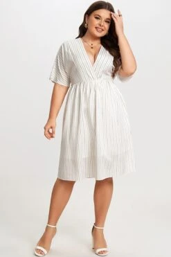 Striped V-Neck Dolman-Sleeve Women Mini Dress -Sandy Bikinis Shop c sd028001 5