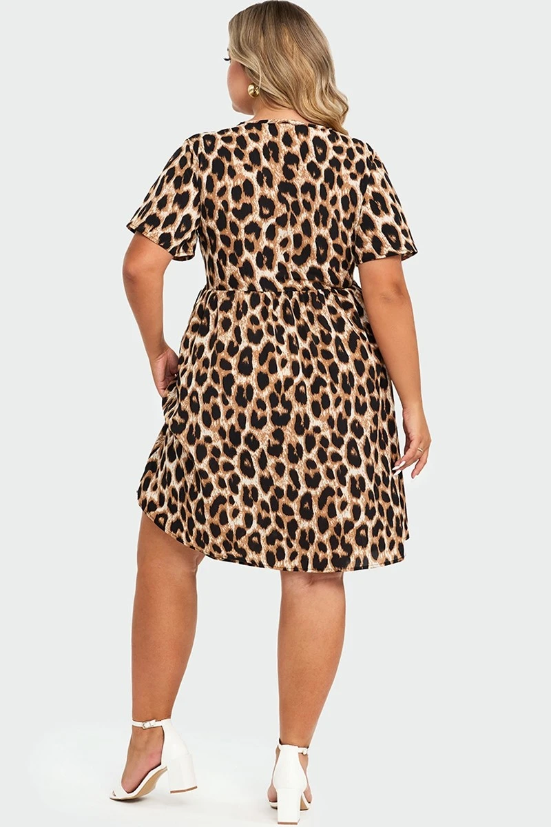 V-Neck Leopard Print Flutter Sleeve Midi Dress 2 V-Neck Leopard Print Flutter Sleeve Midi Dress - Image 2