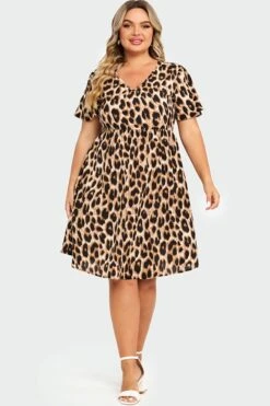 V-Neck Leopard Print Flutter Sleeve Midi Dress 8 V-Neck Leopard Print Flutter Sleeve Midi Dress -Sandy Bikinis Shop c sd028002 3