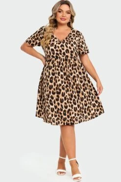 V-Neck Leopard Print Flutter Sleeve Midi Dress 9 V-Neck Leopard Print Flutter Sleeve Midi Dress -Sandy Bikinis Shop c sd028002 4