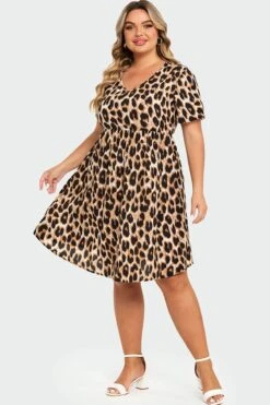 V-Neck Leopard Print Flutter Sleeve Midi Dress 10 V-Neck Leopard Print Flutter Sleeve Midi Dress -Sandy Bikinis Shop c sd028002 5
