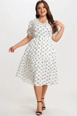 Black&White Short Sleeve Tiered Wrap Midi Dress -Sandy Bikinis Shop c sd029001 3