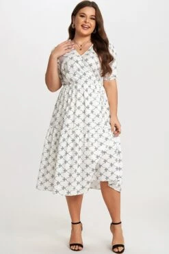 Black&White Short Sleeve Tiered Wrap Midi Dress -Sandy Bikinis Shop c sd029001 4