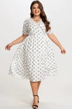 Black&White Short Sleeve Tiered Wrap Midi Dress -Sandy Bikinis Shop c sd029001 5