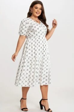 Black&White Short Sleeve Tiered Wrap Midi Dress -Sandy Bikinis Shop c sd029001 6