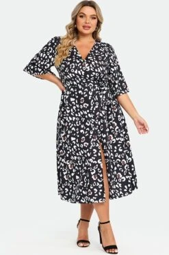 Animal Print Wrap Tie Side Women Midi Dress -Sandy Bikinis Shop c sd030001 4