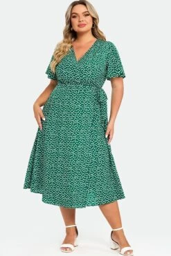 Plus Size Floral Print Knot Side Wrap Maxi Dress -Sandy Bikinis Shop c sd030002 3