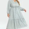 Dot Print Button Tie Waist Ruffled Hem Dress