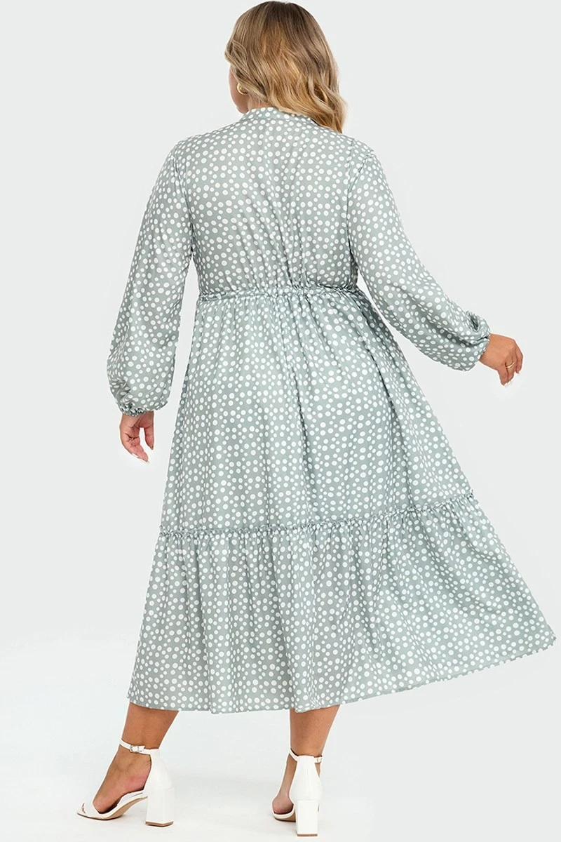 Dot Print Button Tie Waist Ruffled Hem Dress 2 Dot Print Button Tie Waist Ruffled Hem Dress - Image 2