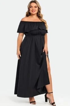 Plus Size Black Off The Shoulder Maxi Dress -Sandy Bikinis Shop c sd032002 4