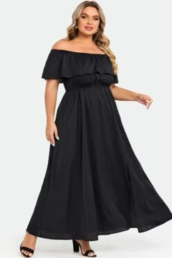 Plus Size Black Off The Shoulder Maxi Dress -Sandy Bikinis Shop c sd032002 5