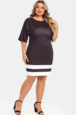 Black＆White Short Sleeve Round Neck Midi Dress -Sandy Bikinis Shop c sd033001 5