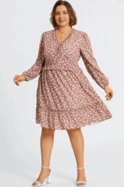 Pink Short Sleeve Peplum V Neck Midi Dress