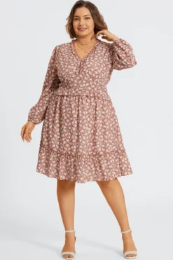 Pink Short Sleeve Peplum V Neck Midi Dress -Sandy Bikinis Shop c sd035001 3