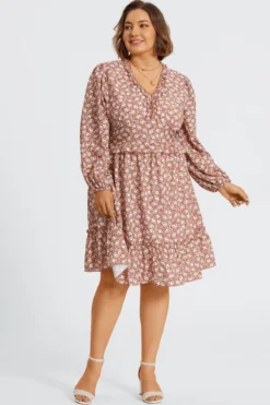 Pink Short Sleeve Peplum V Neck Midi Dress -Sandy Bikinis Shop c sd035001 5