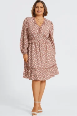 Pink Short Sleeve Peplum V Neck Midi Dress -Sandy Bikinis Shop c sd035001 6