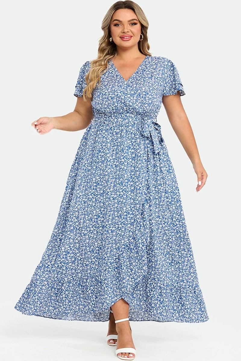 Plus Size Floral Flutter Sleeve Ruffle Belted Maxi Dress 1 Plus Size Floral Flutter Sleeve Ruffle Belted Maxi Dress