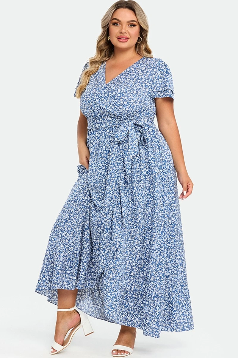 Plus Size Floral Flutter Sleeve Ruffle Belted Maxi Dress 5 Plus Size Floral Flutter Sleeve Ruffle Belted Maxi Dress - Image 5