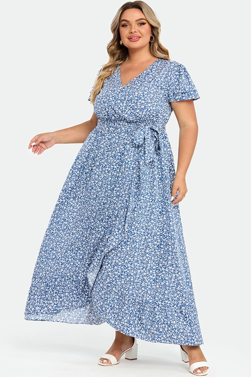 Plus Size Floral Flutter Sleeve Ruffle Belted Maxi Dress 6 Plus Size Floral Flutter Sleeve Ruffle Belted Maxi Dress - Image 6
