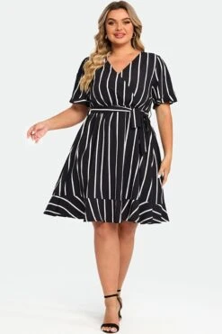 Plus Size Black ＆ White Striped A-Line Midi Dress -Sandy Bikinis Shop c sd037002 3