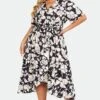 Black & White Floral Print V-Neck Maxi Dress