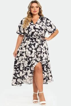 Black & White Floral Print V-Neck Maxi Dress -Sandy Bikinis Shop c sd039001 3