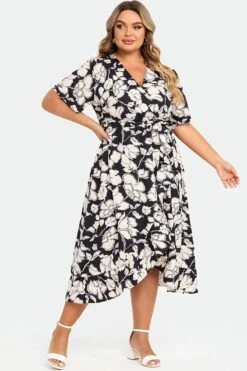 Black & White Floral Print V-Neck Maxi Dress -Sandy Bikinis Shop c sd039001 5