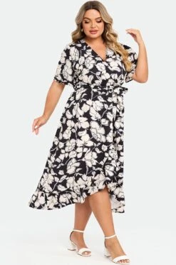 Black & White Floral Print V-Neck Maxi Dress -Sandy Bikinis Shop c sd039001 6
