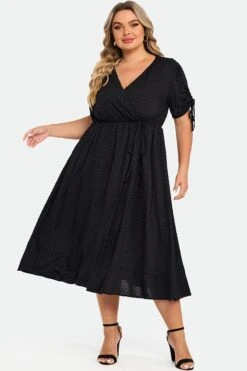 Black V-Neck Puff Sleeves Ruffles Midi Dress 8 Black V-Neck Puff Sleeves Ruffles Midi Dress -Sandy Bikinis Shop c sd040001 3
