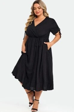 Black V-Neck Puff Sleeves Ruffles Midi Dress 9 Black V-Neck Puff Sleeves Ruffles Midi Dress -Sandy Bikinis Shop c sd040001 5