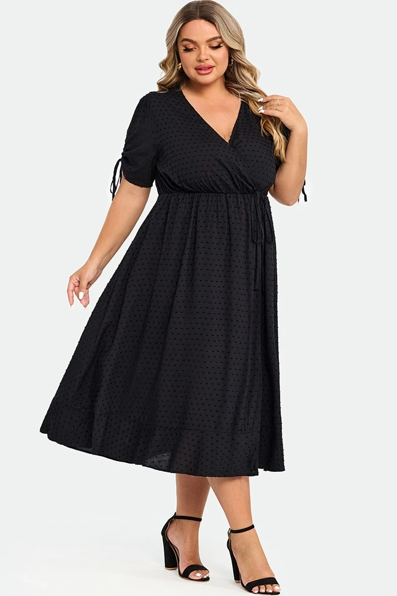 Black V-Neck Puff Sleeves Ruffles Midi Dress 6 Black V-Neck Puff Sleeves Ruffles Midi Dress - Image 6