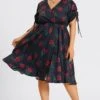 Floral Print V-Neck Puff Sleeves Ruffles Midi Dress