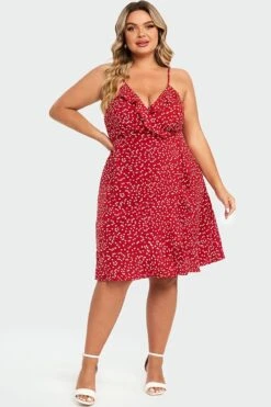 Allover Heart Print Wrap Cami Ruffles Midi Dress -Sandy Bikinis Shop c sd041001 3