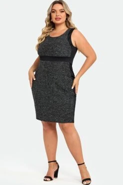 Plus Black Wrap Contoured Panel Midi Dress