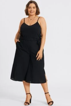 Plus Size Black Sleeveless Easy Culotte Jumpsuit -Sandy Bikinis Shop c sd045001 4