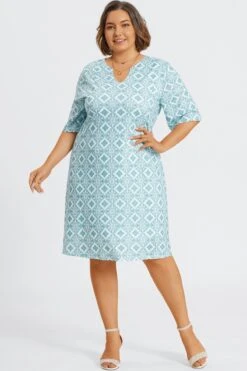 Floral Print Blue Polo Half Sleeves Midi Dress